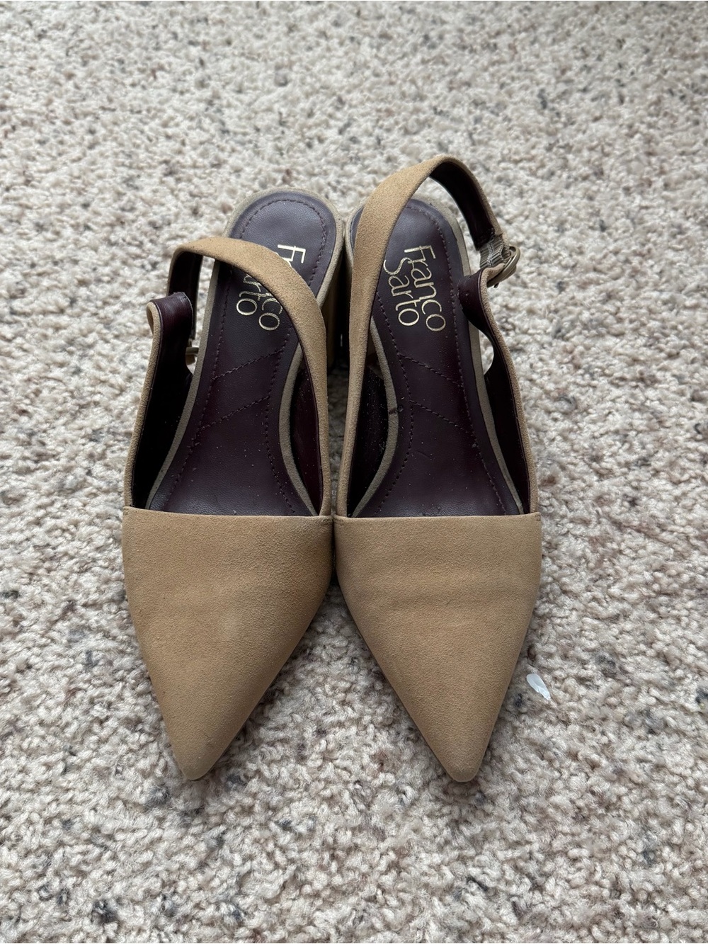 Franco Sarto Tan Pointed Slingback Flats with Brown Insole